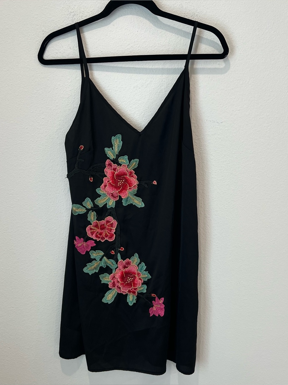 NLW embroidered floral mini slip dress black medium summer party festival cute